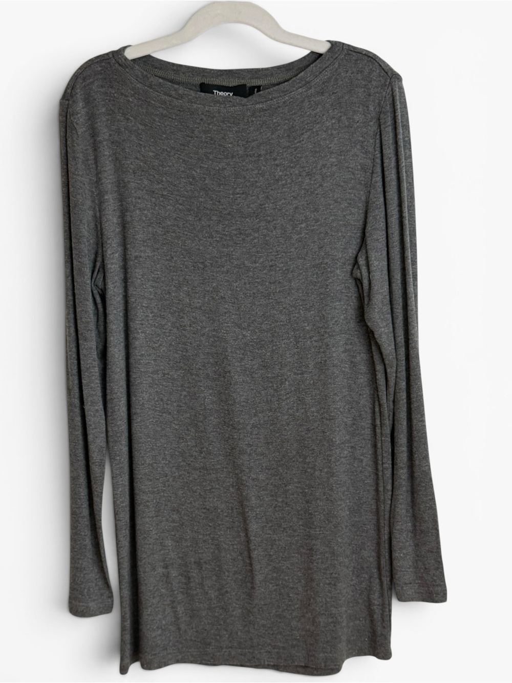Theory Gray Long Sleeve Top | Soft Stretch Knit | Size Small